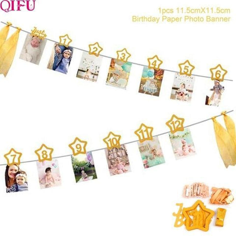 Image of * Baby Milestone -1st Birthday Banner Flag and Monthly Photo Holder