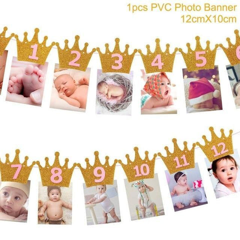 Image of * Baby Milestone -1st Birthday Banner Flag and Monthly Photo Holder