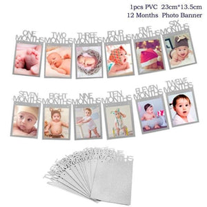 * Baby Milestone -1st Birthday Banner Flag and Monthly Photo Holder