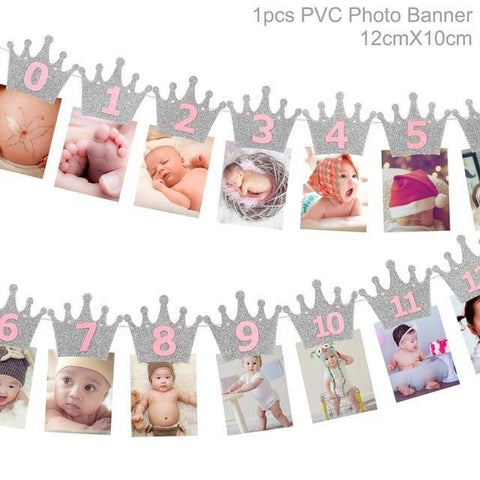 Image of * Baby Milestone -1st Birthday Banner Flag and Monthly Photo Holder