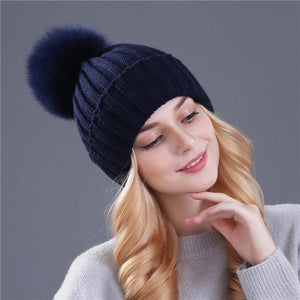 * BEST SELLING Women Beanie Hat with Fur Top for Autumn & Winter Seasons