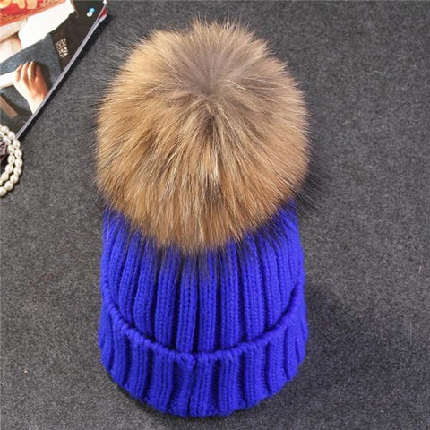 Image of * BEST SELLING Women Beanie Hat with Fur Top for Autumn & Winter Seasons