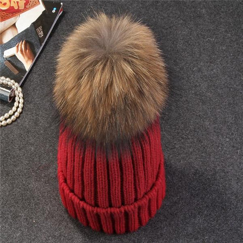 Image of * BEST SELLING Women Beanie Hat with Fur Top for Autumn & Winter Seasons