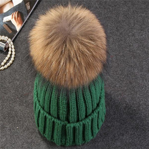 Image of * BEST SELLING Women Beanie Hat with Fur Top for Autumn & Winter Seasons