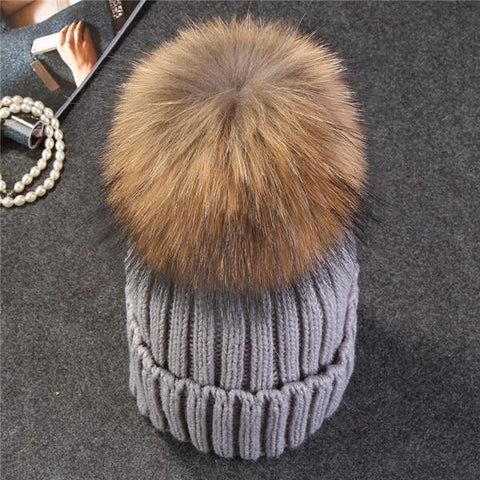 Image of * BEST SELLING Women Beanie Hat with Fur Top for Autumn & Winter Seasons