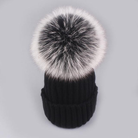 Image of * BEST SELLING Women Beanie Hat with Fur Top for Autumn & Winter Seasons