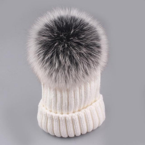 Image of * BEST SELLING Women Beanie Hat with Fur Top for Autumn & Winter Seasons