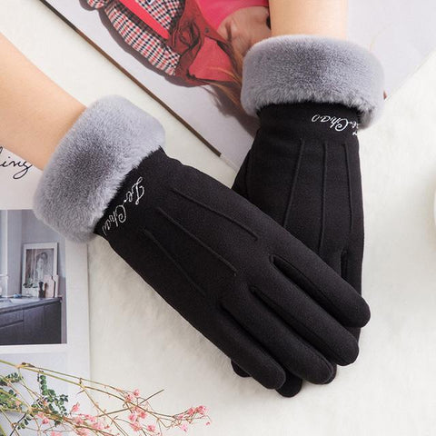 Image of * Female Winter Lace Cashmere Warm Touch Screen Driving Gloves