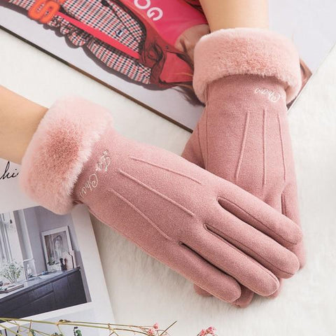 Image of * Female Winter Lace Cashmere Warm Touch Screen Driving Gloves