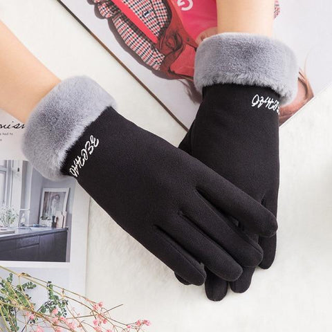 Image of * Female Winter Lace Cashmere Warm Touch Screen Driving Gloves