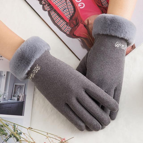 Image of * Female Winter Lace Cashmere Warm Touch Screen Driving Gloves