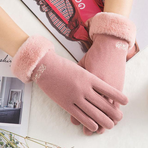 Image of * Female Winter Lace Cashmere Warm Touch Screen Driving Gloves