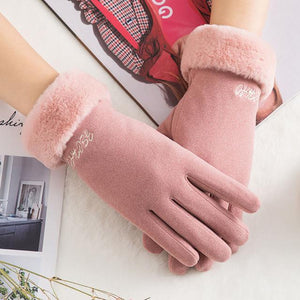 * Female Winter Lace Cashmere Warm Touch Screen Driving Gloves