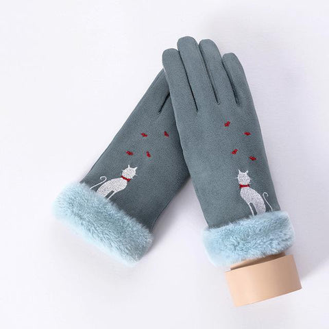 Image of * Female Winter Lace Cashmere Warm Touch Screen Driving Gloves