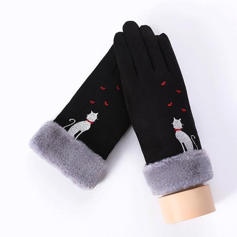 Image of * Female Winter Lace Cashmere Warm Touch Screen Driving Gloves