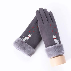 * Female Winter Lace Cashmere Warm Touch Screen Driving Gloves