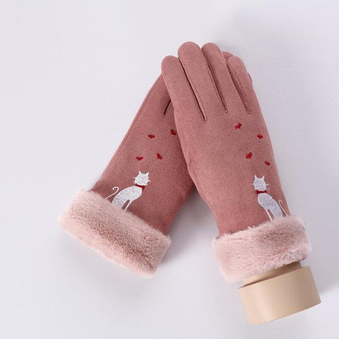 Image of * Female Winter Lace Cashmere Warm Touch Screen Driving Gloves