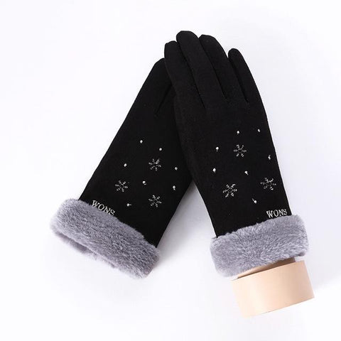 Image of * Female Winter Lace Cashmere Warm Touch Screen Driving Gloves