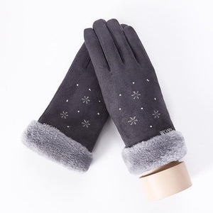 * Female Winter Lace Cashmere Warm Touch Screen Driving Gloves