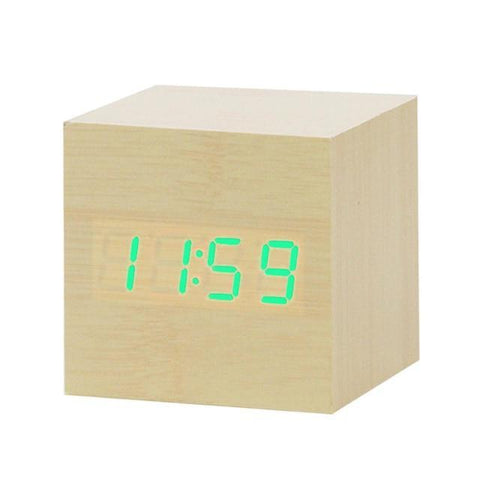 Image of * LED Wooden Digital Alarm Clock with Watch Table Voice Control