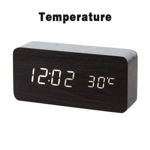 Image of * LED Wooden Digital Alarm Clock with Watch Table Voice Control