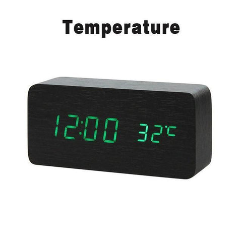 Image of * LED Wooden Digital Alarm Clock with Watch Table Voice Control