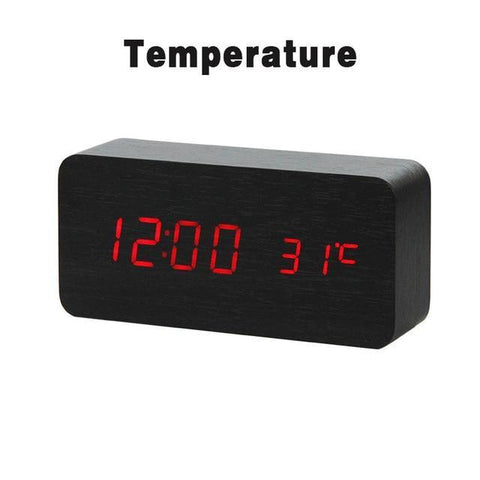 Image of * LED Wooden Digital Alarm Clock with Watch Table Voice Control