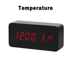 * LED Wooden Digital Alarm Clock with Watch Table Voice Control