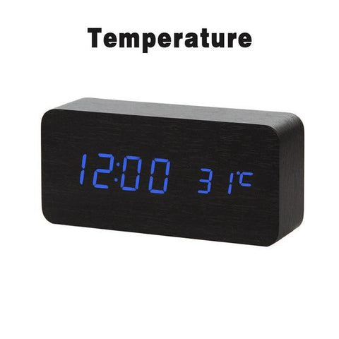 Image of * LED Wooden Digital Alarm Clock with Watch Table Voice Control