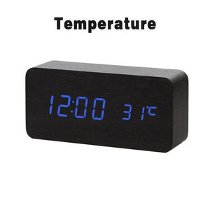 * LED Wooden Digital Alarm Clock with Watch Table Voice Control