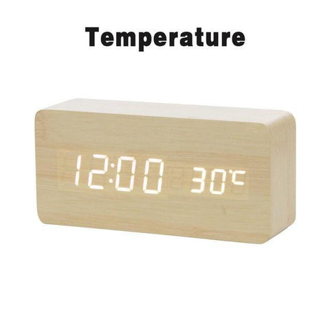 Image of * LED Wooden Digital Alarm Clock with Watch Table Voice Control