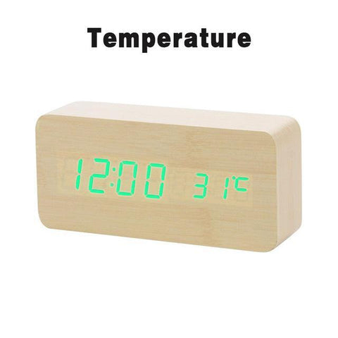 Image of * LED Wooden Digital Alarm Clock with Watch Table Voice Control