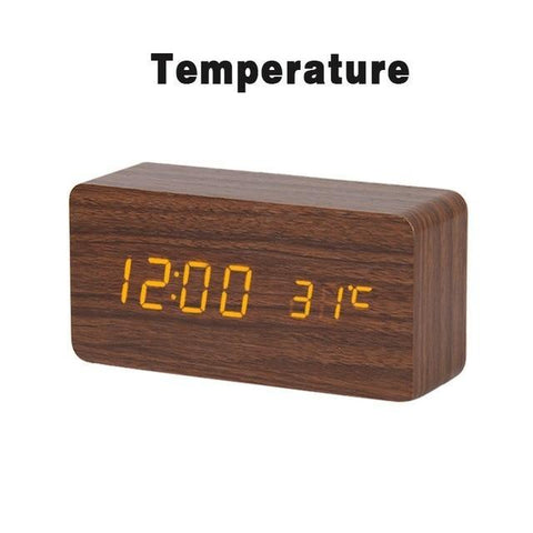 Image of * LED Wooden Digital Alarm Clock with Watch Table Voice Control