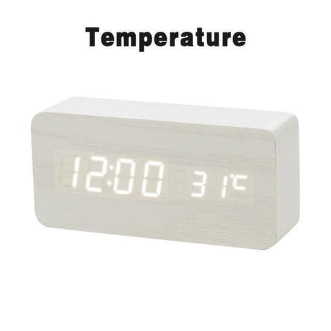 Image of * LED Wooden Digital Alarm Clock with Watch Table Voice Control