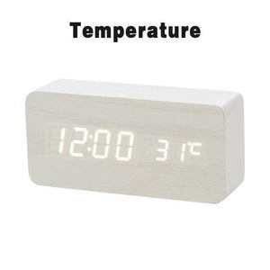 * LED Wooden Digital Alarm Clock with Watch Table Voice Control