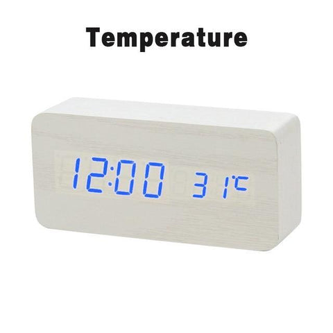 Image of * LED Wooden Digital Alarm Clock with Watch Table Voice Control