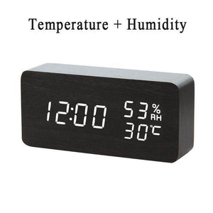 * LED Wooden Digital Alarm Clock with Watch Table Voice Control