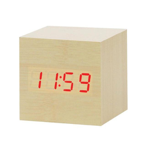 Image of * LED Wooden Digital Alarm Clock with Watch Table Voice Control