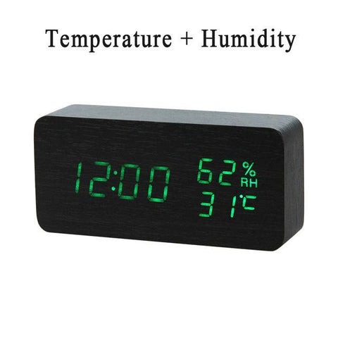 Image of * LED Wooden Digital Alarm Clock with Watch Table Voice Control