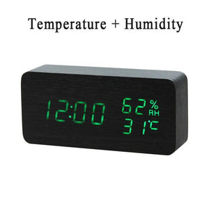 * LED Wooden Digital Alarm Clock with Watch Table Voice Control