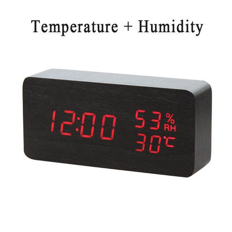 Image of * LED Wooden Digital Alarm Clock with Watch Table Voice Control