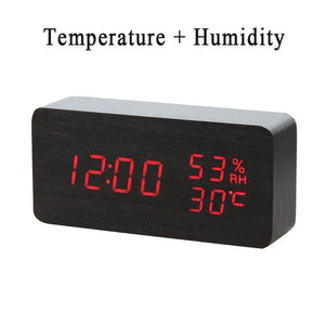 * LED Wooden Digital Alarm Clock with Watch Table Voice Control