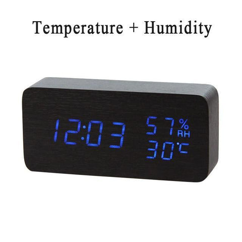 Image of * LED Wooden Digital Alarm Clock with Watch Table Voice Control