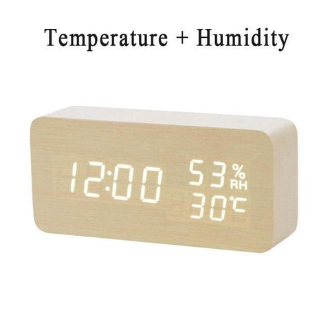 Image of * LED Wooden Digital Alarm Clock with Watch Table Voice Control