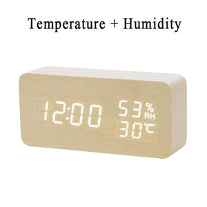 * LED Wooden Digital Alarm Clock with Watch Table Voice Control