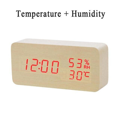 Image of * LED Wooden Digital Alarm Clock with Watch Table Voice Control