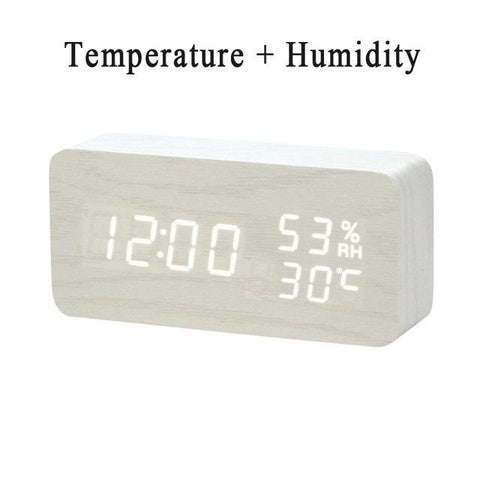 Image of * LED Wooden Digital Alarm Clock with Watch Table Voice Control