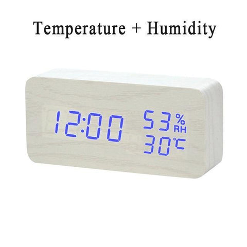 Image of * LED Wooden Digital Alarm Clock with Watch Table Voice Control