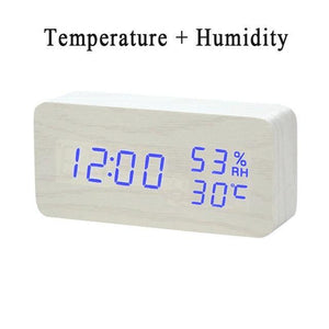 * LED Wooden Digital Alarm Clock with Watch Table Voice Control