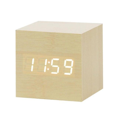 Image of * LED Wooden Digital Alarm Clock with Watch Table Voice Control